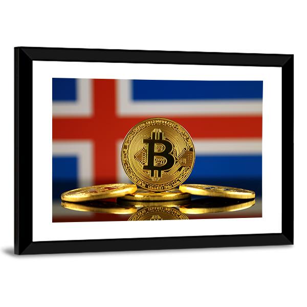 Iceland Flag With Bitcoins Canvas Wall Art-3 Horizontal-Gallery Wrap-25" x 16"-Tiaracle