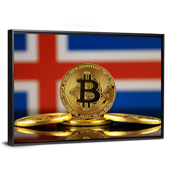 Iceland Flag With Bitcoins Canvas Wall Art-5 Horizontal-Gallery Wrap-22" x 12"-Tiaracle