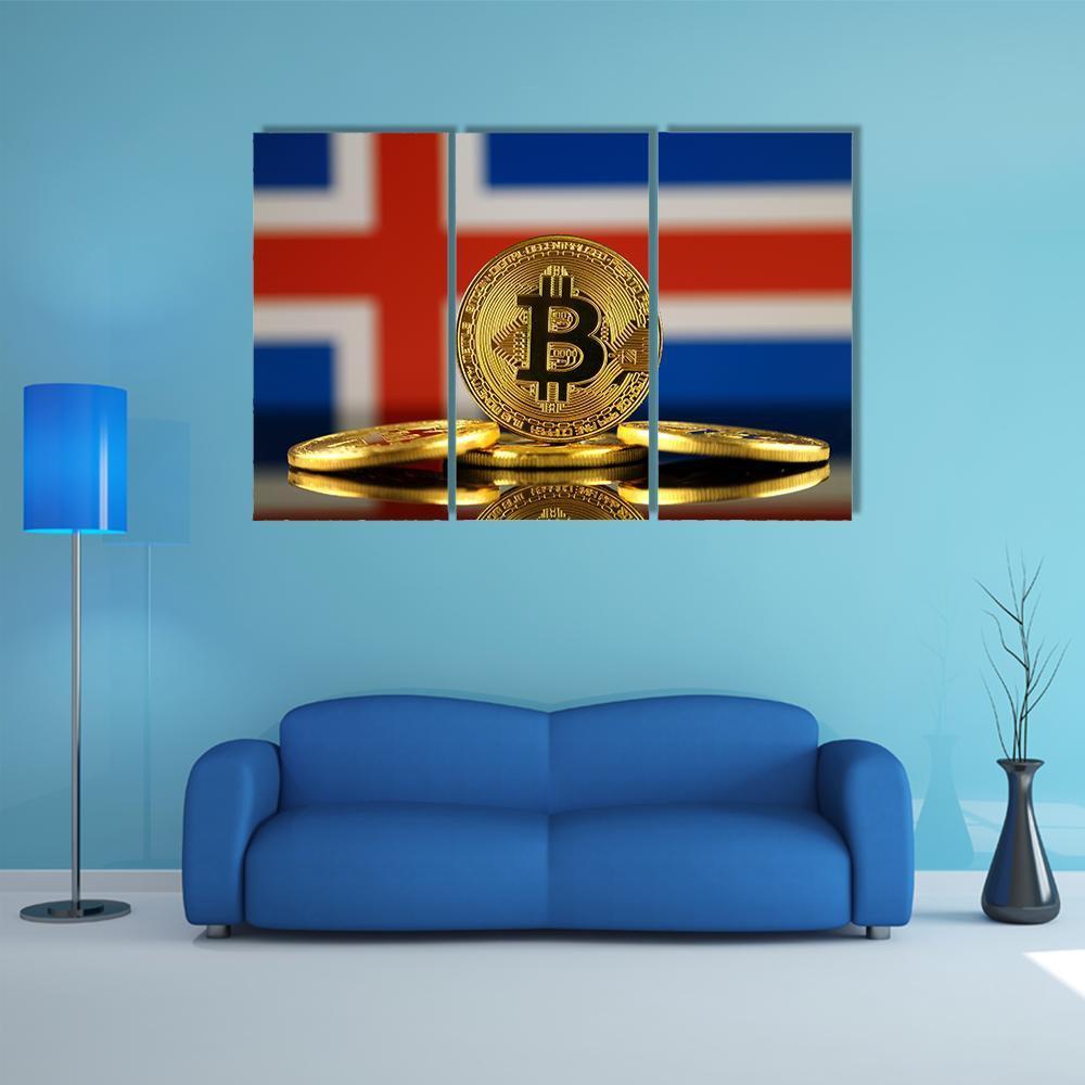 Iceland Flag With Bitcoins Canvas Wall Art-3 Horizontal-Gallery Wrap-37" x 24"-Tiaracle