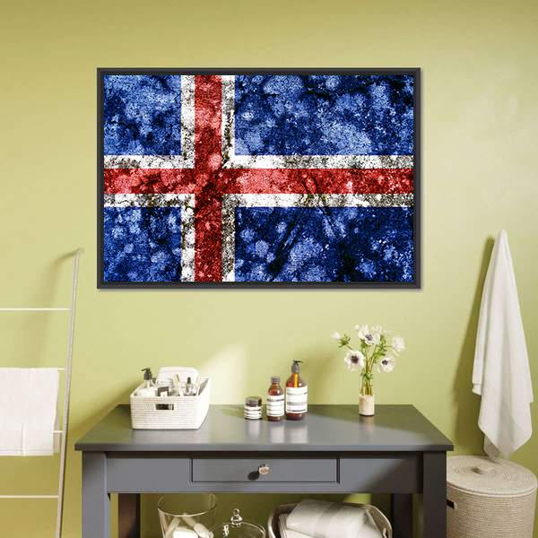 Iceland Grunge Flag Canvas Wall Art-1 Piece-Floating Frame-24" x 16"-Tiaracle