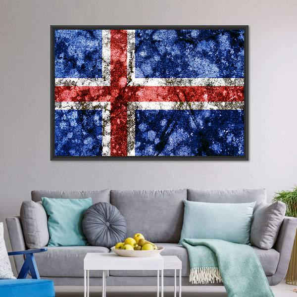 Iceland Grunge Flag Canvas Wall Art-3 Horizontal-Gallery Wrap-25" x 16"-Tiaracle