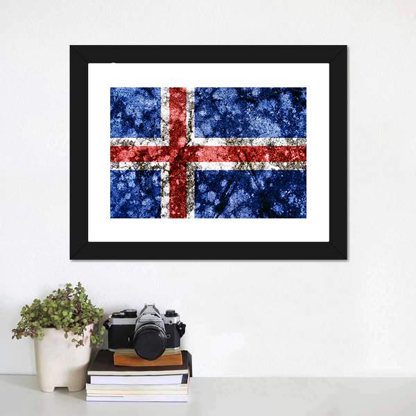 Iceland Grunge Flag Canvas Wall Art-1 Piece-Framed Print-20" x 16"-Tiaracle
