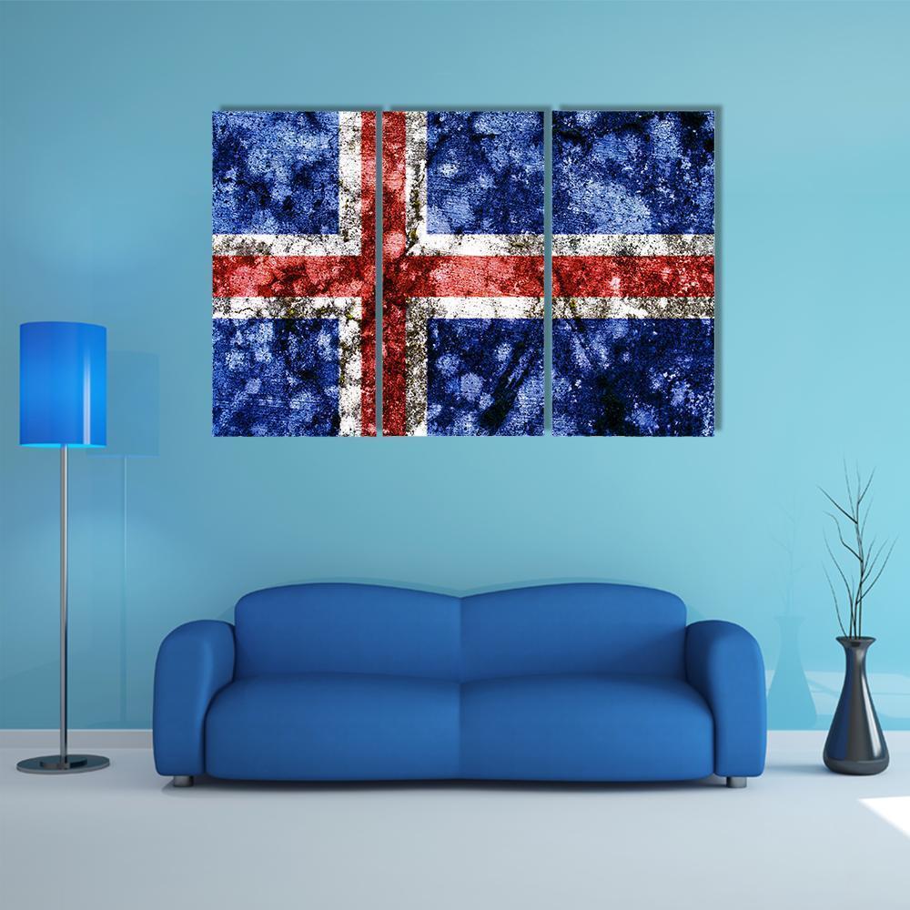 Iceland Grunge Flag Canvas Wall Art-3 Horizontal-Gallery Wrap-37" x 24"-Tiaracle