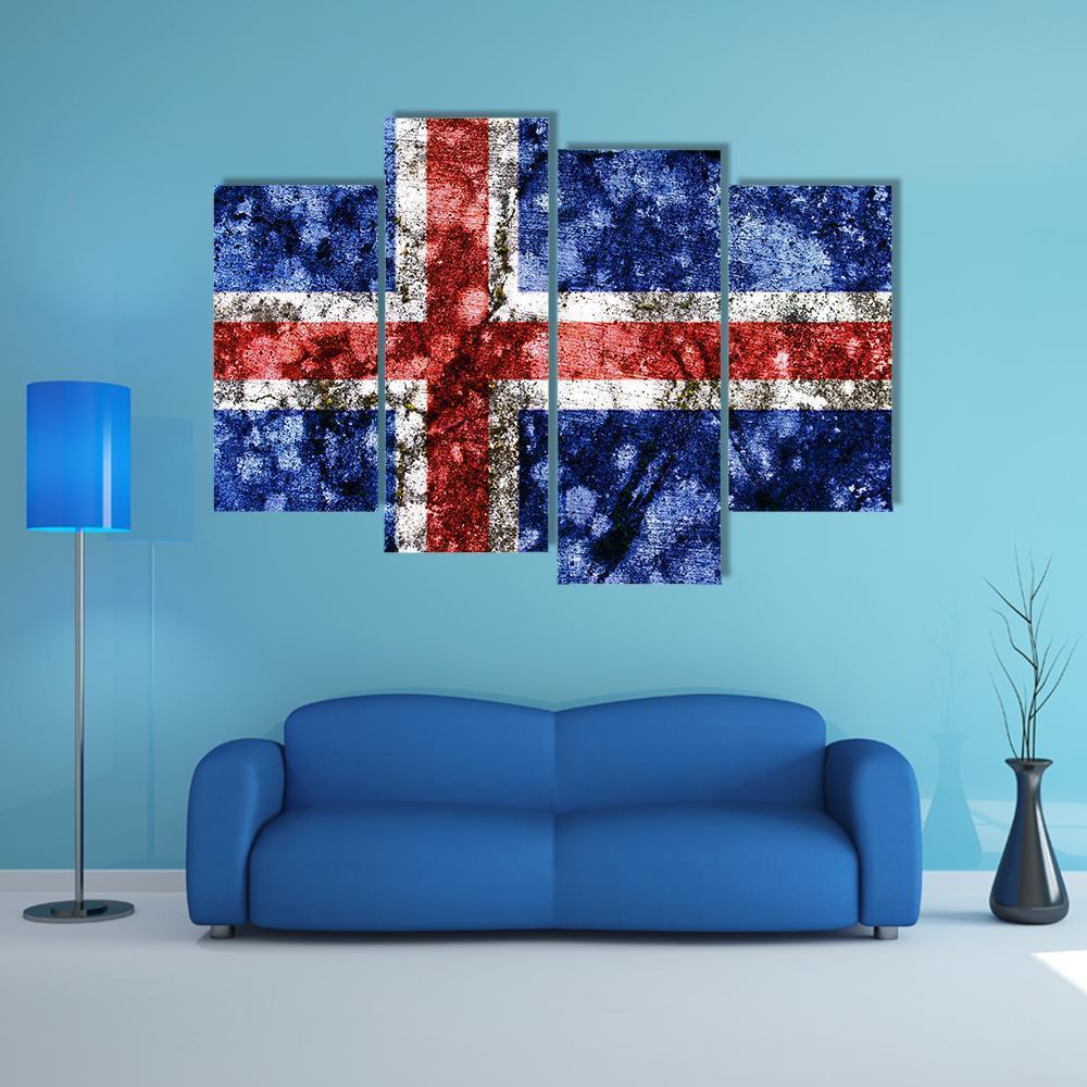 Iceland Grunge Flag Canvas Wall Art-4 Pop-Gallery Wrap-50" x 32"-Tiaracle