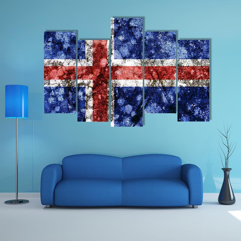 Iceland Grunge Flag Canvas Wall Art-5 Pop-Gallery Wrap-47" x 32"-Tiaracle