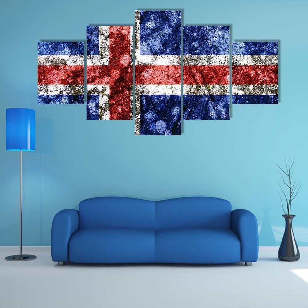 Iceland Grunge Flag Canvas Wall Art-5 Star-Gallery Wrap-62" x 32"-Tiaracle
