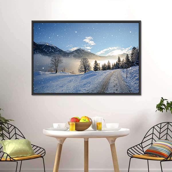Icy Road With Snowfall Canvas Wall Art-3 Horizontal-Gallery Wrap-25" x 16"-Tiaracle