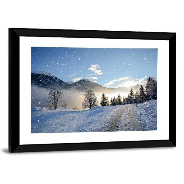 Icy Road With Snowfall Canvas Wall Art-3 Horizontal-Gallery Wrap-25" x 16"-Tiaracle