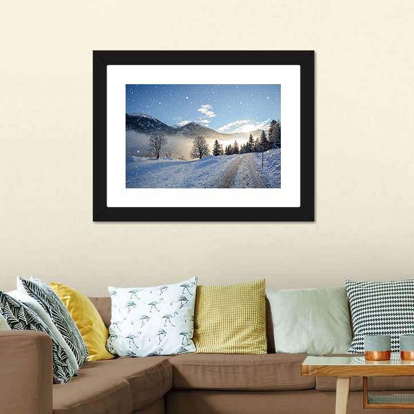 Icy Road With Snowfall Canvas Wall Art-3 Horizontal-Gallery Wrap-25" x 16"-Tiaracle