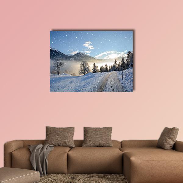 Icy Road With Snowfall Canvas Wall Art-1 Piece-Gallery Wrap-48" x 32"-Tiaracle