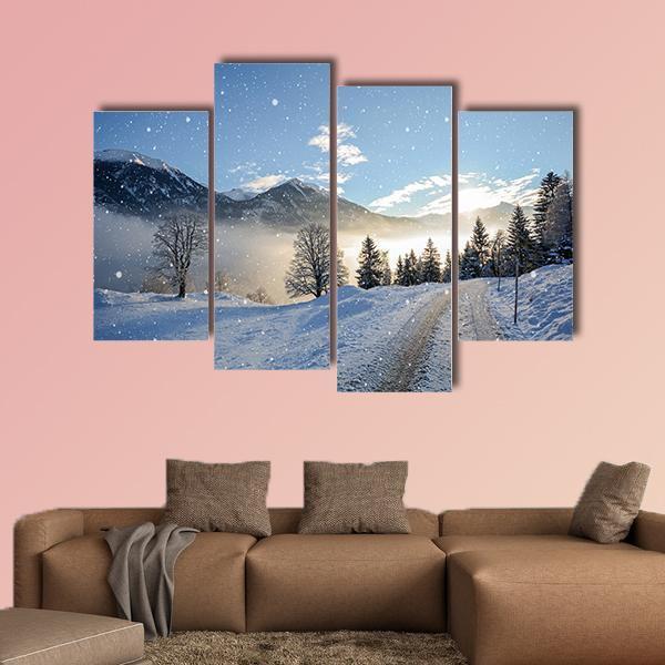 Icy Road With Snowfall Canvas Wall Art-4 Pop-Gallery Wrap-50" x 32"-Tiaracle