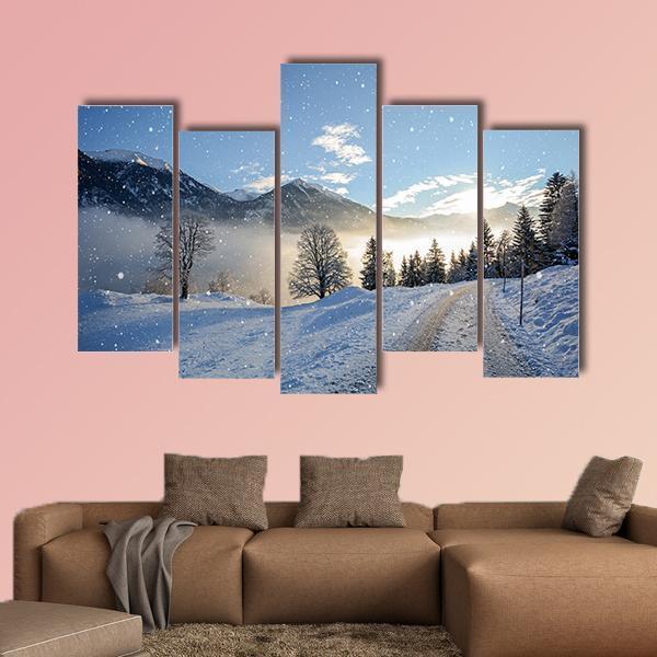 Icy Road With Snowfall Canvas Wall Art-5 Pop-Gallery Wrap-47" x 32"-Tiaracle