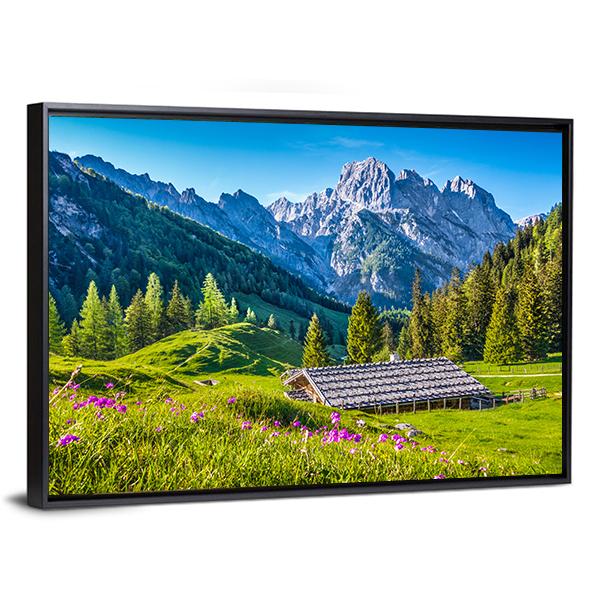Idyllic Landscape With Alps In Sunset Canvas Wall Art-3 Horizontal-Gallery Wrap-25" x 16"-Tiaracle