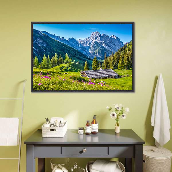 Idyllic Landscape With Alps In Sunset Canvas Wall Art-1 Piece-Floating Frame-24&quot; x 16&quot;-Tiaracle