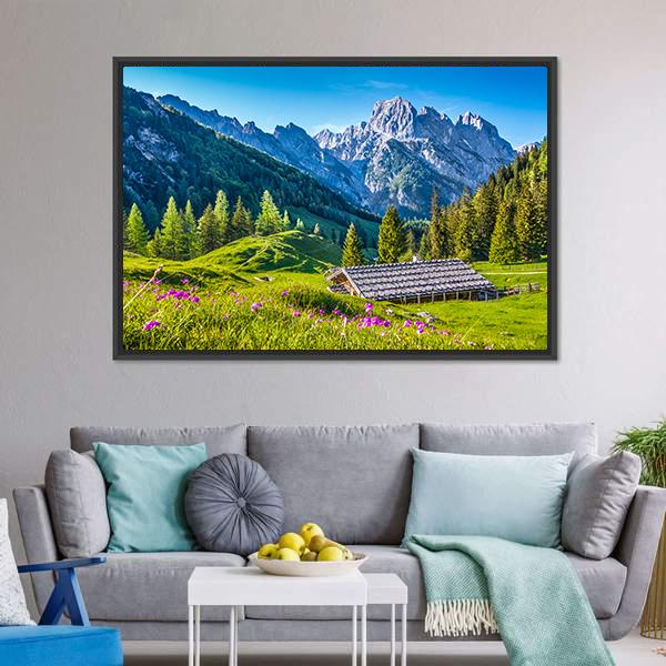 Idyllic Landscape With Alps In Sunset Canvas Wall Art-3 Horizontal-Gallery Wrap-25" x 16"-Tiaracle