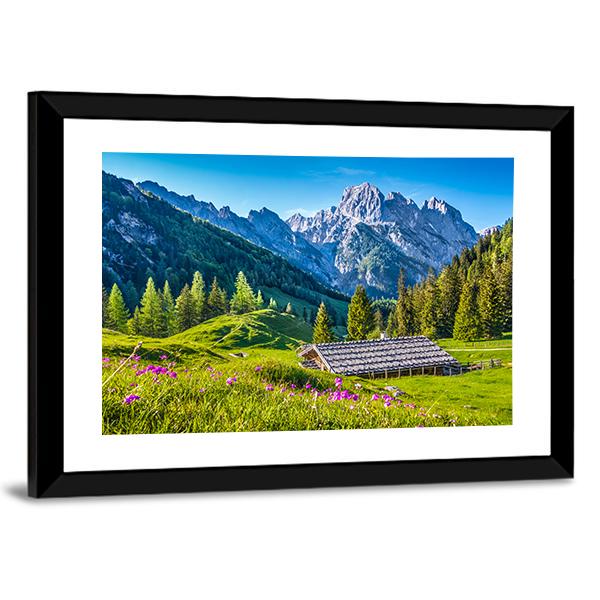 Idyllic Landscape With Alps In Sunset Canvas Wall Art-3 Horizontal-Gallery Wrap-25" x 16"-Tiaracle