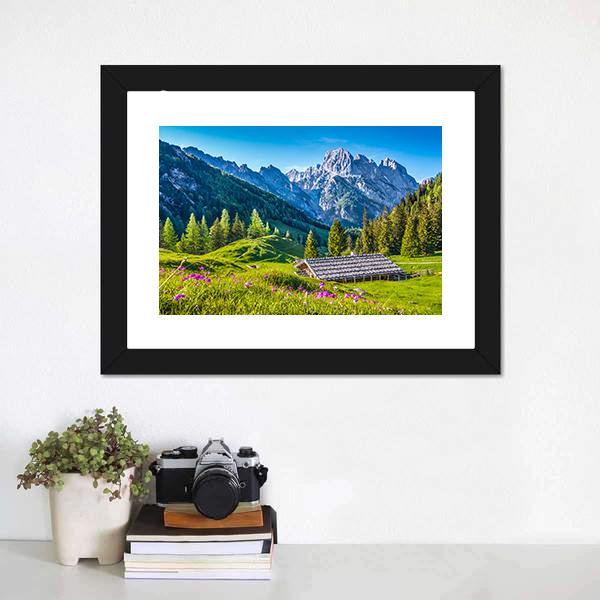 Idyllic Landscape With Alps In Sunset Canvas Wall Art-1 Piece-Framed Print-20&quot; x 16&quot;-Tiaracle