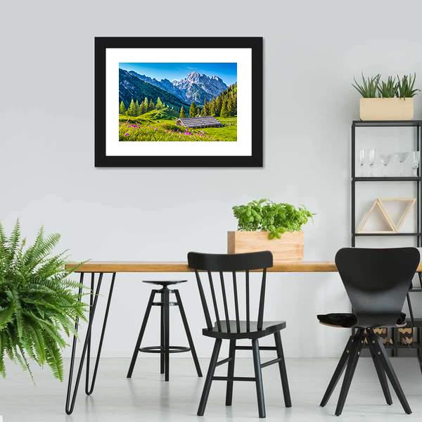 Idyllic Landscape With Alps In Sunset Canvas Wall Art-3 Horizontal-Gallery Wrap-25" x 16"-Tiaracle