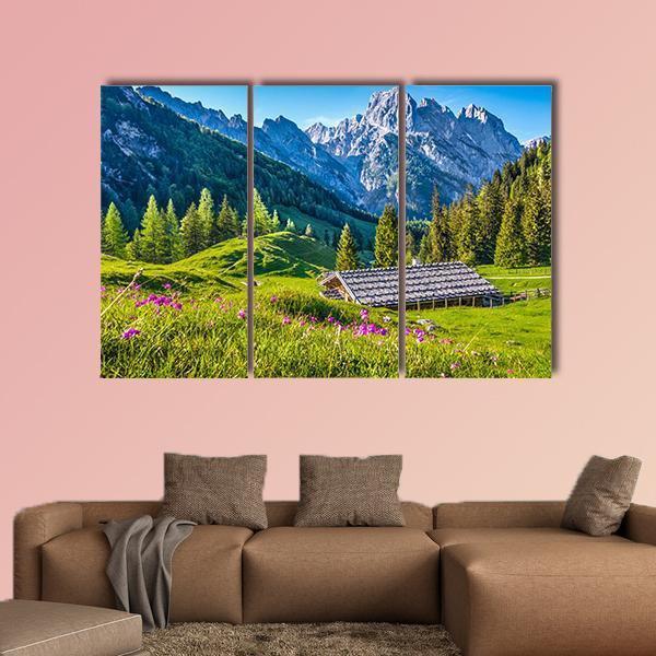 Idyllic Landscape With Alps In Sunset Canvas Wall Art-3 Horizontal-Gallery Wrap-37" x 24"-Tiaracle