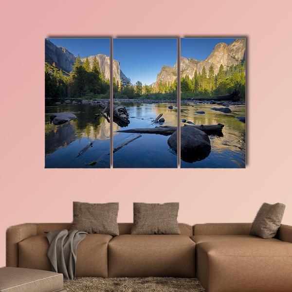 Idyllic Merced River Canvas Wall Art-3 Horizontal-Gallery Wrap-37" x 24"-Tiaracle