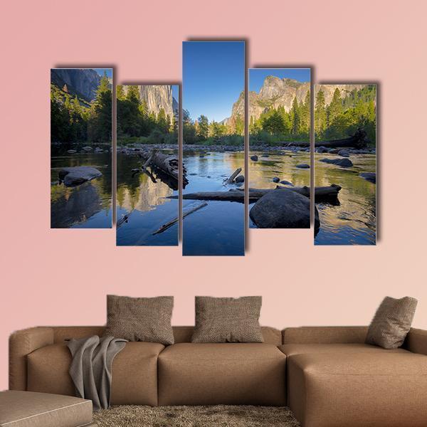 Idyllic Merced River Canvas Wall Art-5 Pop-Gallery Wrap-47" x 32"-Tiaracle