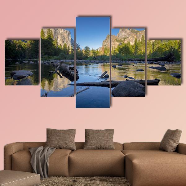 Idyllic Merced River Canvas Wall Art-5 Star-Gallery Wrap-62" x 32"-Tiaracle