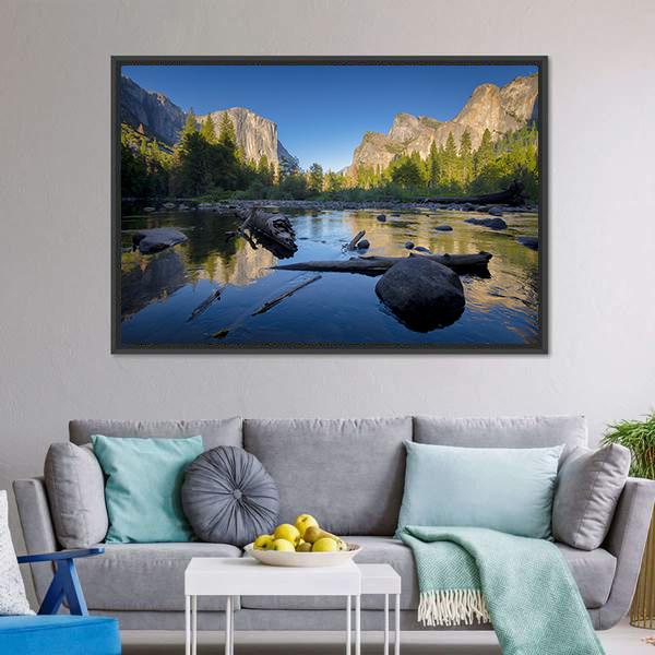 Idyllic Merced River Canvas Wall Art-3 Horizontal-Gallery Wrap-25" x 16"-Tiaracle