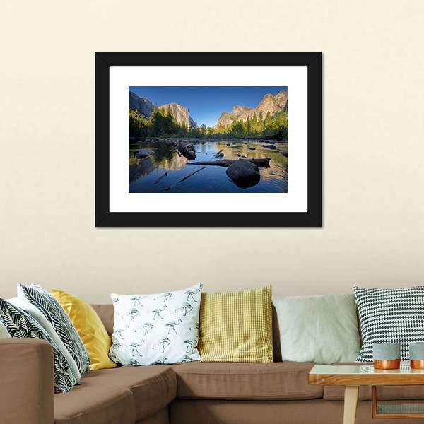 Idyllic Merced River Canvas Wall Art-1 Piece-Framed Print-20" x 16"-Tiaracle