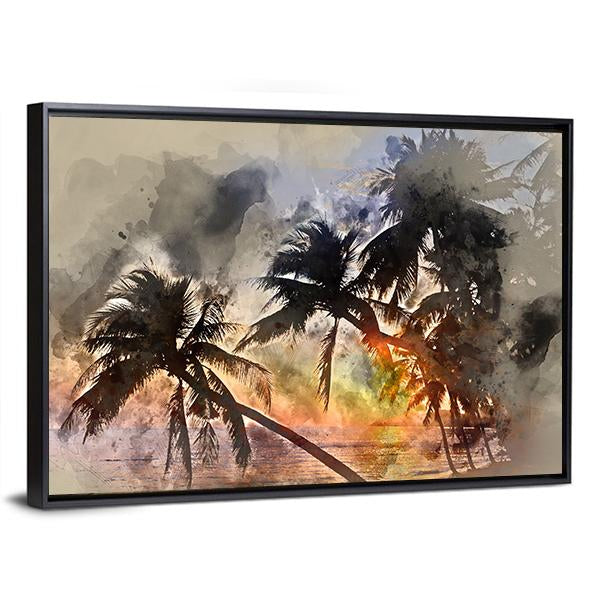 Idyllic Scene Of Palm Trees Canvas Wall Art-3 Horizontal-Gallery Wrap-25" x 16"-Tiaracle