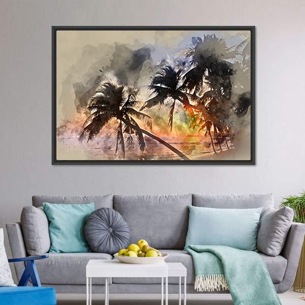 Idyllic Scene Of Palm Trees Canvas Wall Art-3 Horizontal-Gallery Wrap-25" x 16"-Tiaracle