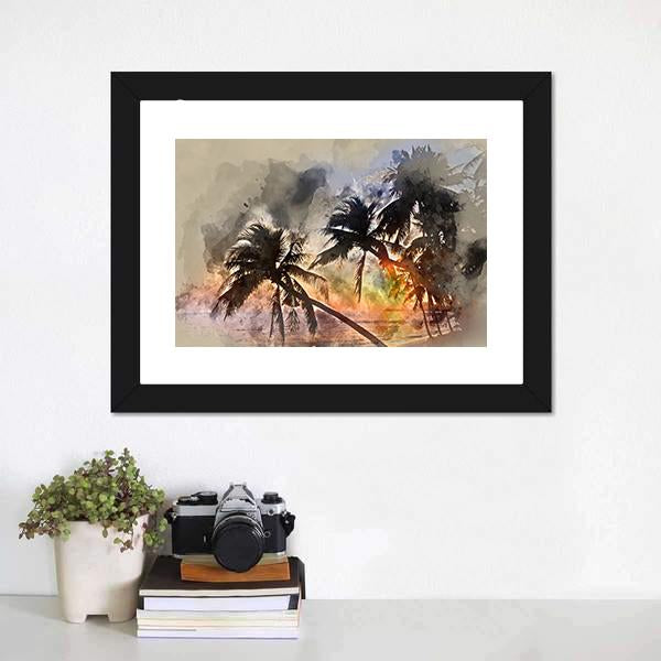 Idyllic Scene Of Palm Trees Canvas Wall Art-1 Piece-Framed Print-20" x 16"-Tiaracle