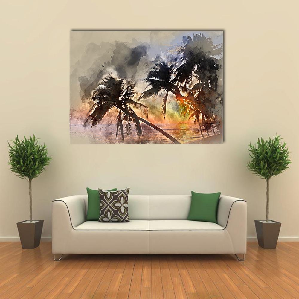 Idyllic Scene Of Palm Trees Canvas Wall Art-1 Piece-Gallery Wrap-48" x 32"-Tiaracle