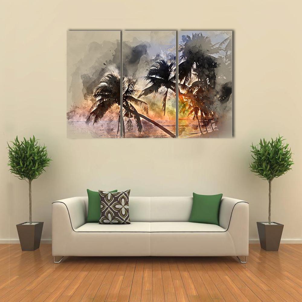 Idyllic Scene Of Palm Trees Canvas Wall Art-3 Horizontal-Gallery Wrap-37" x 24"-Tiaracle