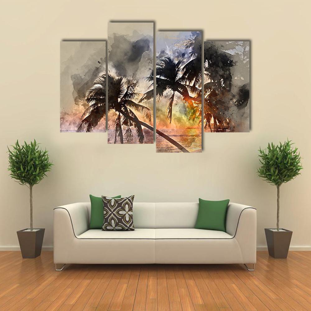 Idyllic Scene Of Palm Trees Canvas Wall Art-4 Pop-Gallery Wrap-50" x 32"-Tiaracle