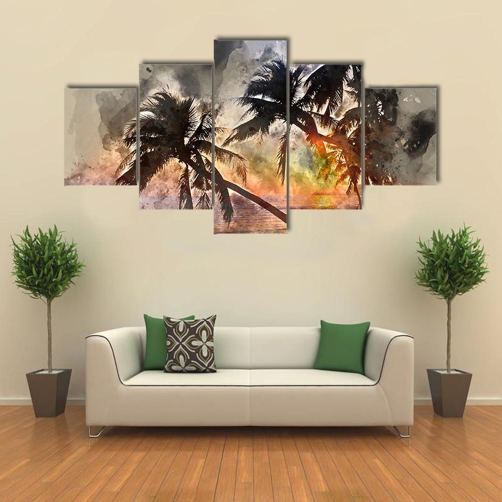 Idyllic Scene Of Palm Trees Canvas Wall Art-5 Star-Gallery Wrap-62" x 32"-Tiaracle