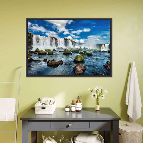 Iguacu Falls In Brazil Canvas Wall Art-1 Piece-Floating Frame-24" x 16"-Tiaracle