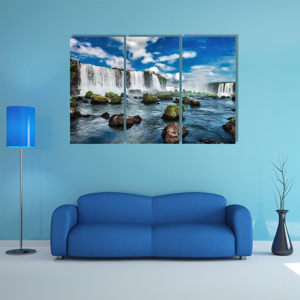 Iguacu Falls In Brazil Canvas Wall Art-3 Horizontal-Gallery Wrap-37" x 24"-Tiaracle