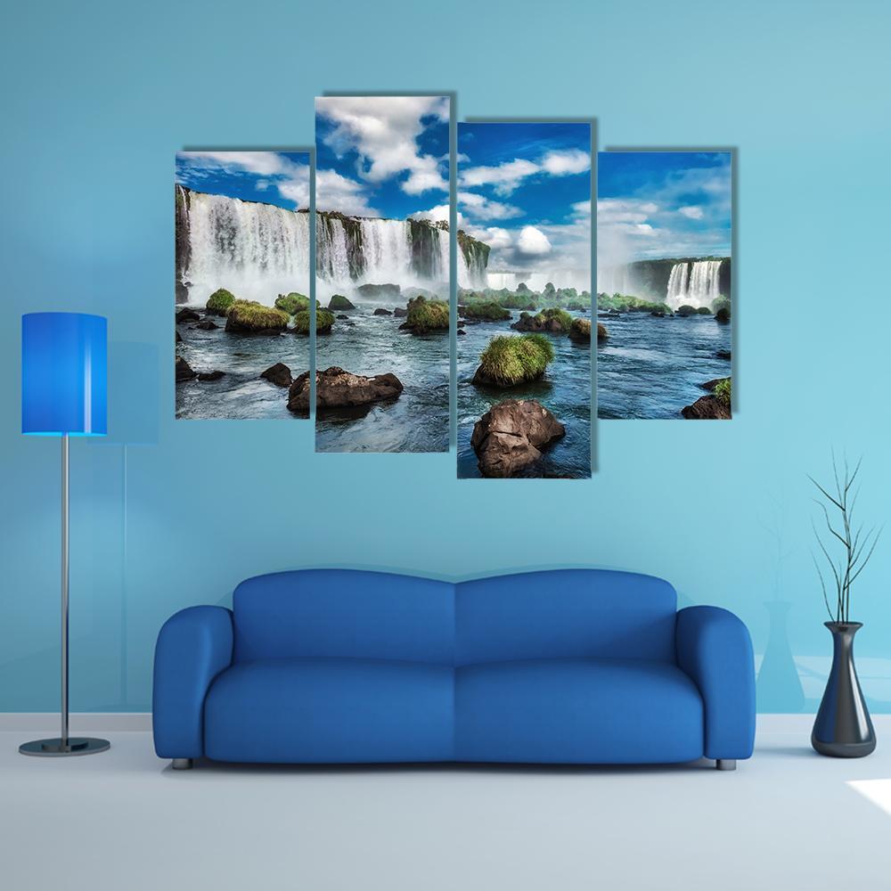 Iguacu Falls In Brazil Canvas Wall Art-4 Pop-Gallery Wrap-50" x 32"-Tiaracle