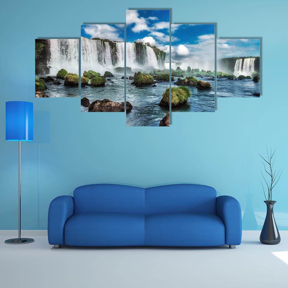 Iguacu Falls In Brazil Canvas Wall Art-5 Star-Gallery Wrap-62" x 32"-Tiaracle