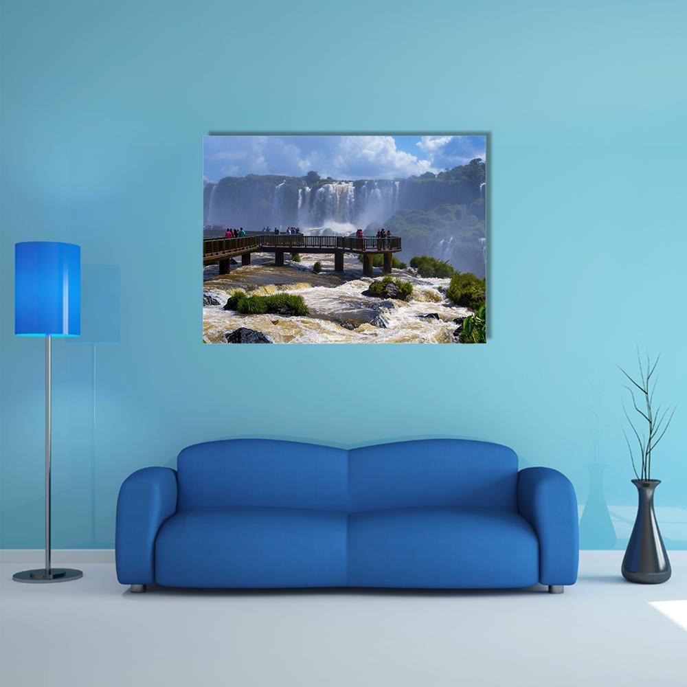 Iguassu Falls In Brazil Canvas Wall Art-1 Piece-Gallery Wrap-48" x 32"-Tiaracle
