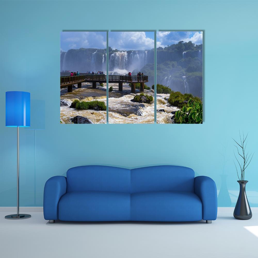 Iguassu Falls In Brazil Canvas Wall Art-5 Pop-Gallery Wrap-47" x 32"-Tiaracle