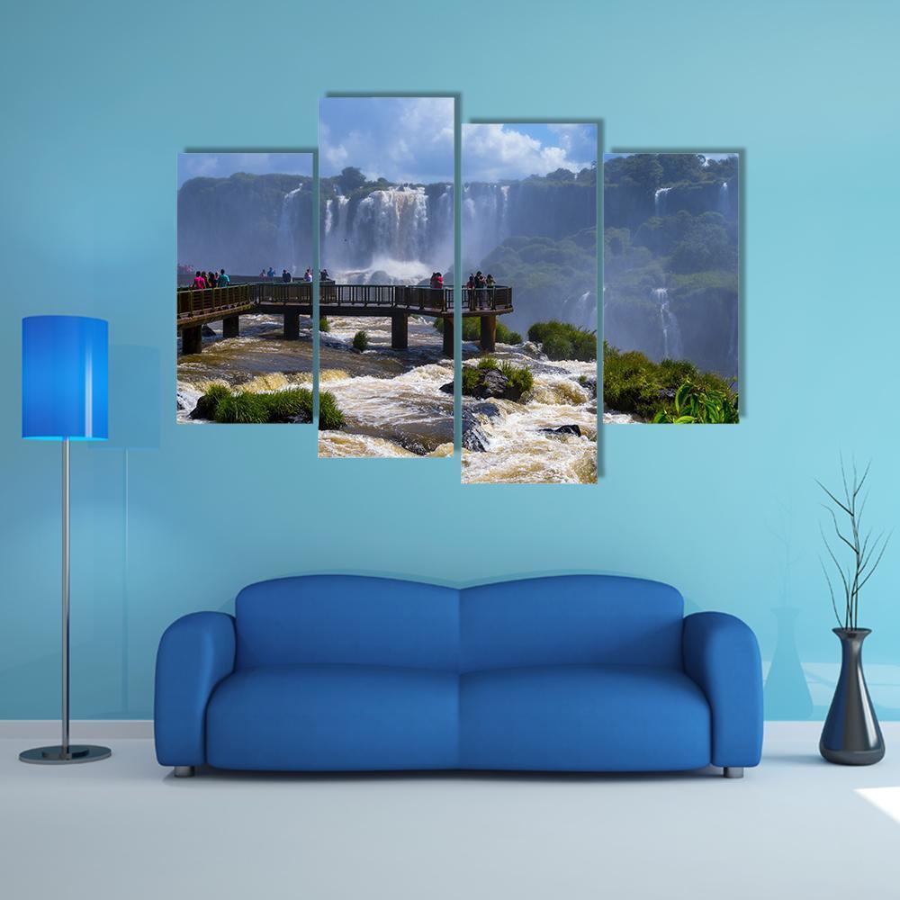 Iguassu Falls In Brazil Canvas Wall Art-4 Pop-Gallery Wrap-50" x 32"-Tiaracle