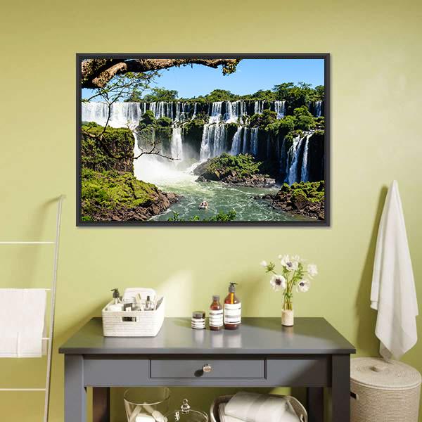 Iguazu Falls From Argentina Canvas Wall Art-1 Piece-Floating Frame-24" x 16"-Tiaracle