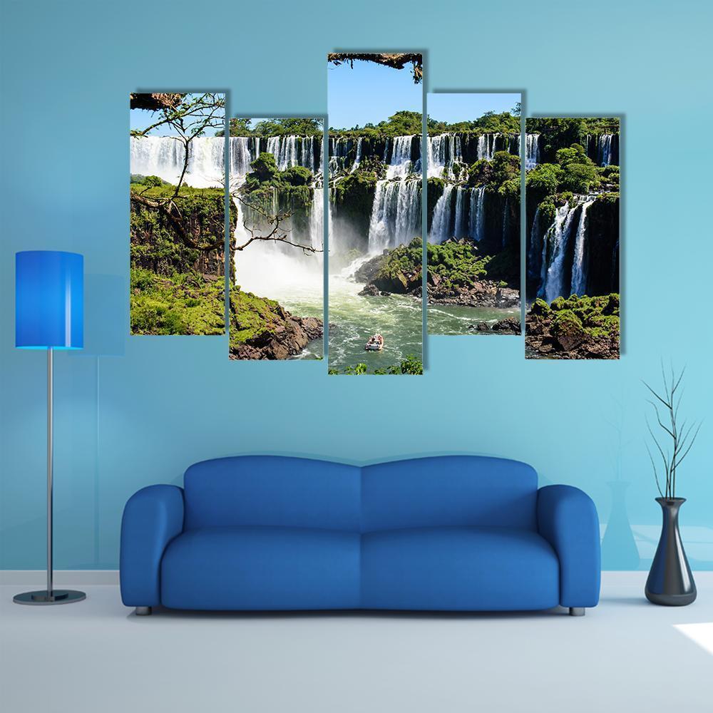 Iguazu Falls From Argentina Canvas Wall Art-5 Pop-Gallery Wrap-47" x 32"-Tiaracle