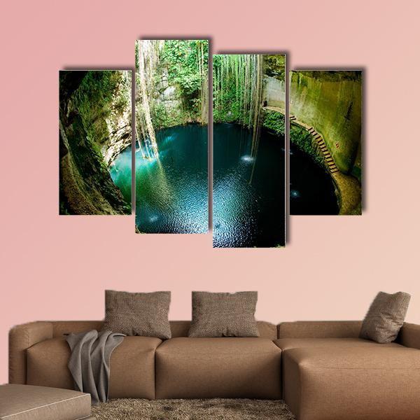Ik-Kil Cenote Mexico Canvas Wall Art-4 Pop-Gallery Wrap-50" x 32"-Tiaracle