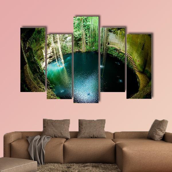 Ik-Kil Cenote Mexico Canvas Wall Art-5 Pop-Gallery Wrap-47" x 32"-Tiaracle