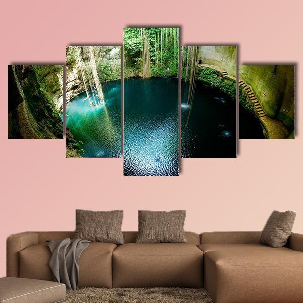 Ik-Kil Cenote Mexico Canvas Wall Art-5 Star-Gallery Wrap-62" x 32"-Tiaracle