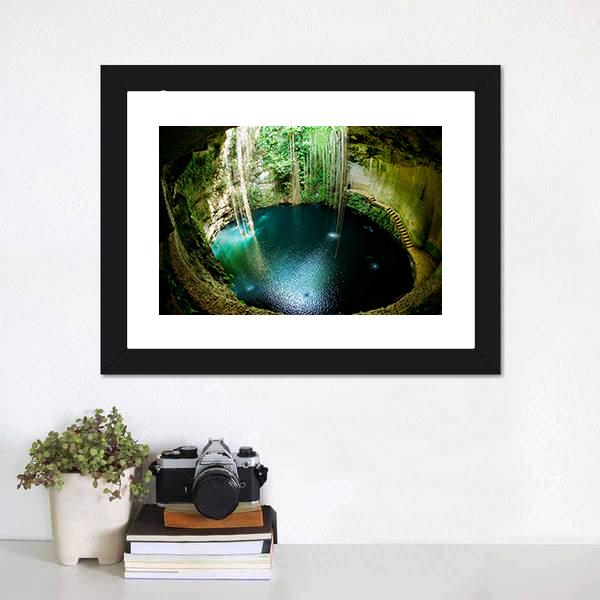 Ik-Kil Cenote Mexico Canvas Wall Art-1 Piece-Framed Print-30" x 20"-Tiaracle