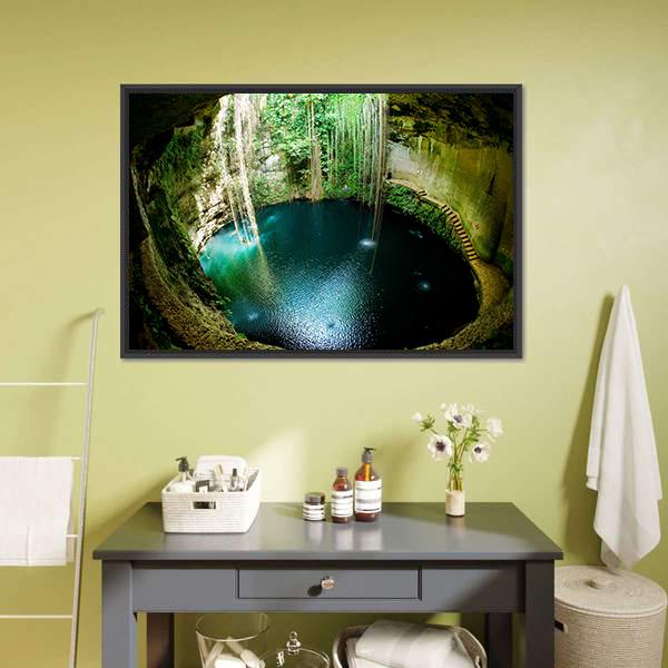 Ik-Kil Cenote Mexico Canvas Wall Art-1 Piece-Floating Frame-36" x 24"-Tiaracle