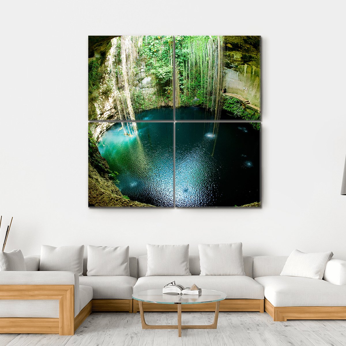 Ik-Kil Cenote Mexico Canvas Wall Art-4 Square-Gallery Wrap-17" x 17"-Tiaracle